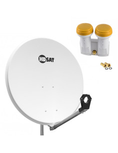 HDSAT Parabole satellite acier BLANCHE 80cm + LNB Monobloc Single 0,1dB Golden Media 0,1dB + 4 Fiches F