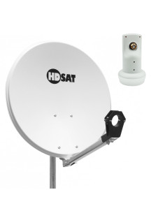 HDSAT Parabole satellite acier Blanche 65cm + Tête LNB Single HD 4K idéal ASTRA EUTELSAT