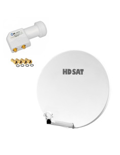 HDSAT KIT PARABOLE 60CM FIBRE COMPOSITE BRIDES INOX + LNB TWIN HDSAT HD 4K 2 Sorties
