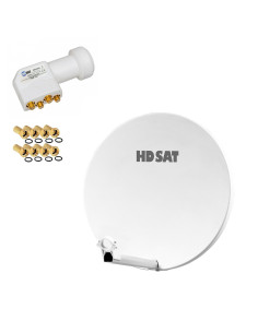 HDSAT KIT PARABOLE 60CM FIBRE COMPOSITE BRIDES INOX + LNB QUAD HDSAT HD 4K 4 Sorties