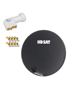 HDSAT KIT PARABOLE 60 CM FIBRE COMPOSITE Gris Antracite BRIDES INOX + LNB Quad HDSAT HD 4K 4 Sorties