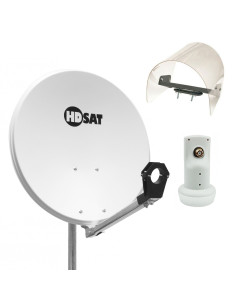 CAHORS Kit Parabole Satellite acier blanche 65cm + LNB Single HDSAT avec protection