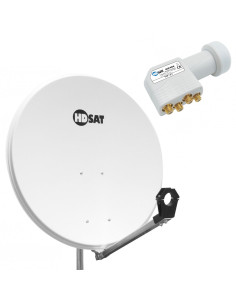 CAHORS Parabole satellite acier BLANCHE 80cm + LNB Quad Universel Golden Media 0,1dB