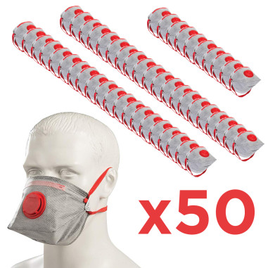 Pack 50 Masques FFP3 mieux que FFP2 pliable EN 149 avec Valve d'expiration