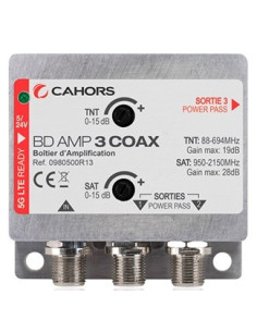 CAHORS BD-AMP-3COAX Amplificateur TV/SAT 1 Entrée Coax et 2 Sorties Coax