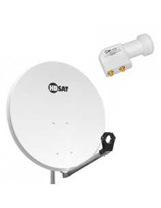 HDSAT Parabole satellite acier BLANCHE 80cm + LNB Twin Universel Golden Media 0,1dB