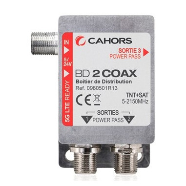 CAHORS BD-2-COAX Boitier De Distribution 1 Entree Coax Et 2 Sorties Coax