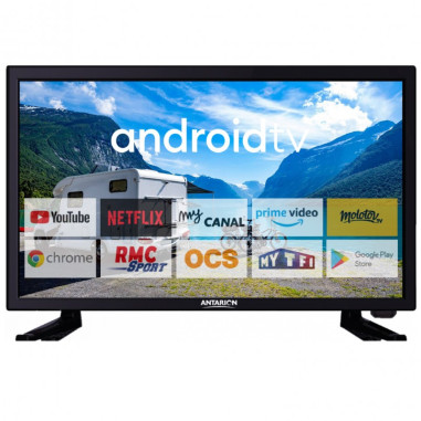ANTARION Téléviseur 22" (55 cm) ANDROID Bluetooth Connect Netflix RMC Sport Camping Car Bateau 12/24/220V Smart TV