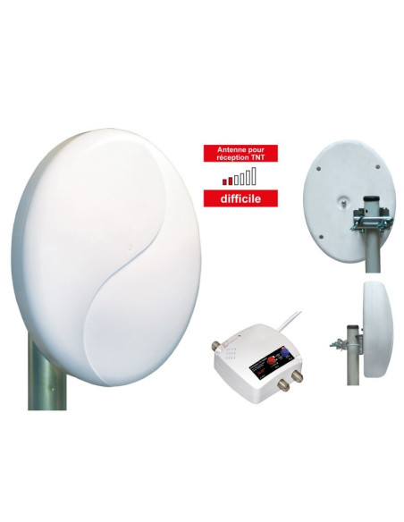 ELAP Antenne TNT PATCH HD 50 - Amplifiée - Gain 50 dB + ampli / alimentation 5/12/24/220 V - 2 sorties TV - IDÉAL MOBILHOME
