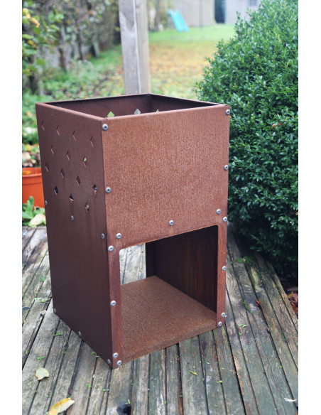 BRASERO en ACIER CORTEN Gris métal Barbecue 36x36x61cm