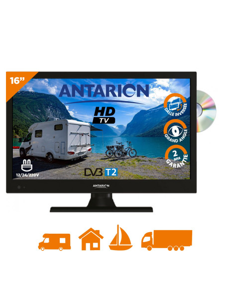 ANTARION Téléviseur 16" 40cm TV Camping Caravane Bateau Camion Compatible 12V/24V/220V