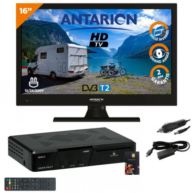 Pack ANTARION TV 16" 40cm Téléviseur Camping-Car + Récepteur Satellite TNTSAT