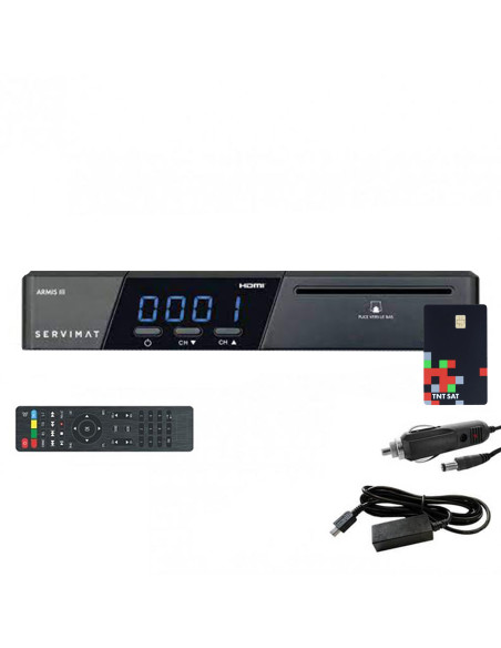 SERVIMAT Récepteur TV satellite HD +Carte TNTSAT V6 + Câble 12V + Déport IR 1.80m 