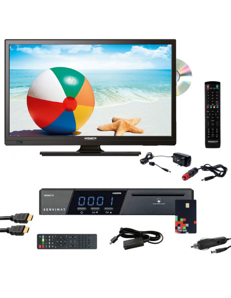 Pack TV LED 19" 48cm Téléviseur HD DVD intégré + Récepteur Satellite TNTSAT