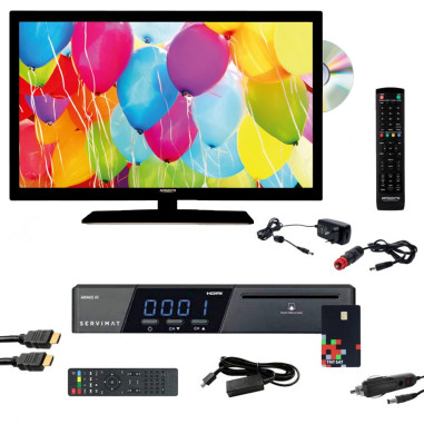 Pack Téléviseur 22" DVD Intégré Camping-Car 12V/220v + Récepteur Satellite TNTSAT