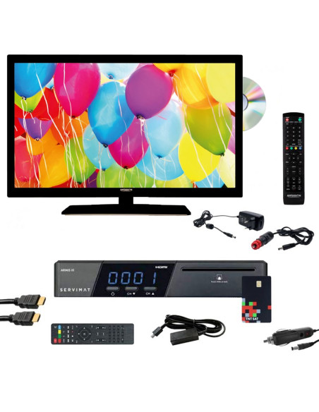 Pack Téléviseur 22" DVD Intégré Camping-Car 12V/220v + Récepteur Satellite TNTSAT