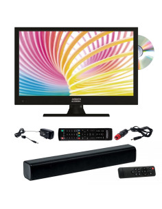 Pack ANTARION TV LED 16" 40cm Télévision HD DVD intégré + Barre de Son Compact Bluetooth