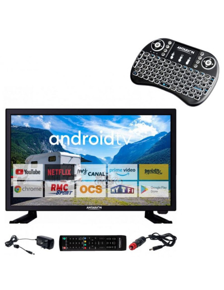 Pack ANTARION TV LED 22" 55cm Téléviseur HD Connecté 12V + Clavier Ergonomique