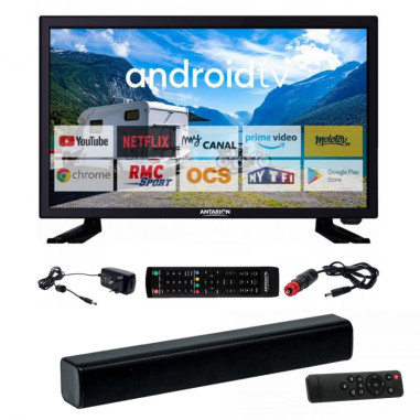 Pack ANTARION TV LED 22" 55cm Smart TV Camping 12V + Barre de Son Compacte