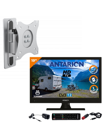 Pack ANTARION TV LED 19" 48cm Téléviseur HD 12V + Support TV