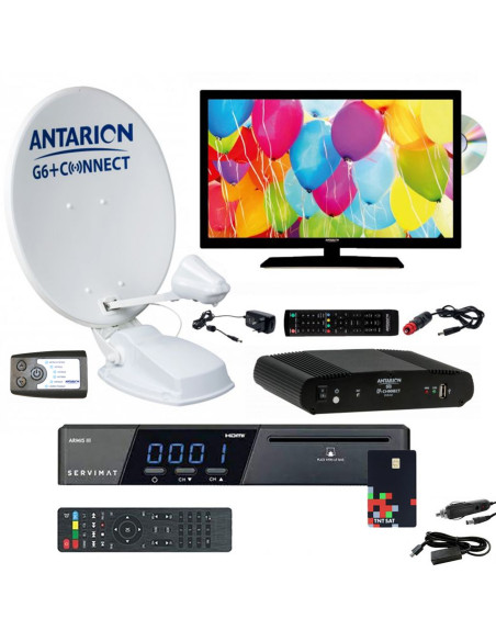 Pack Parabole Satellite Automatique 72cm + Téléviseur 22" DVD Intégré + Récepteur TNTSAT HD