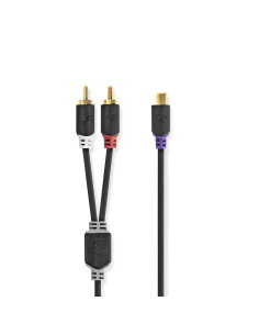 Câble audio stéréo  2x RCA Male  RCA Femelle  Plaqué or  0.20 m  Rond