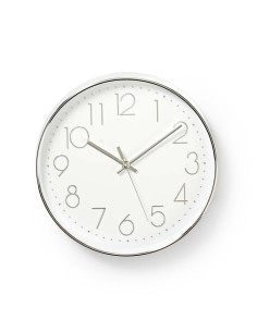 Horloge murale  Diamètre: 300 mm  Plastique  Argent / Blanc