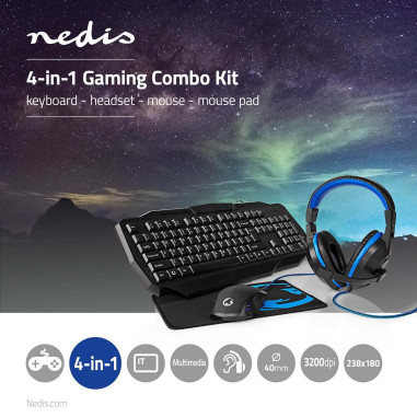 Combo de jeu kit  4-en-1  Clavier, casque, souris et tapis de souris