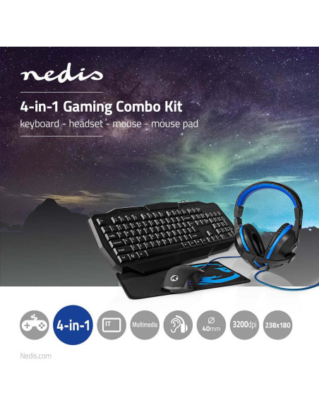 Combo de jeu kit  4-en-1  Clavier, casque, souris et tapis de souris