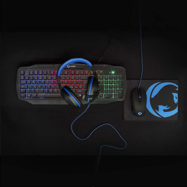 Combo de jeu kit  4-en-1  Clavier, casque, souris et tapis de souris