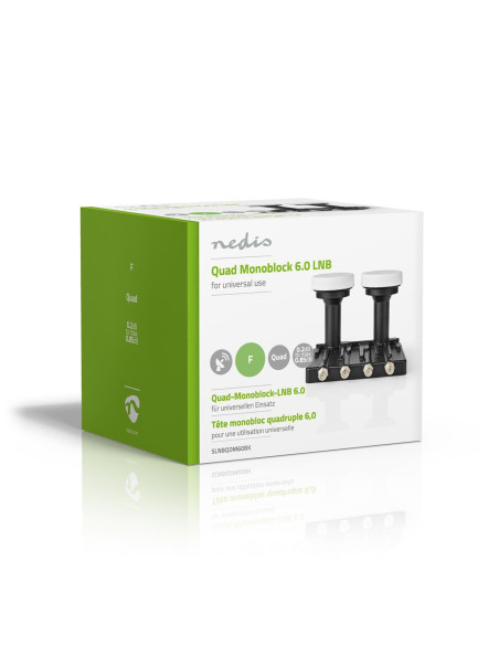 LNB  Quad Monobloc 6,0 °  Connexion de sortie: 4x connecteur F  Plage