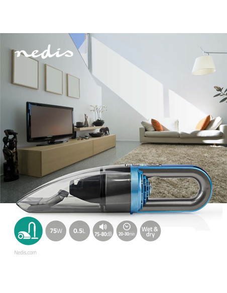 Aspirateur À Main  75 W  Rechargeables  Mouiller / Sèche  Li-Ion  Bleu