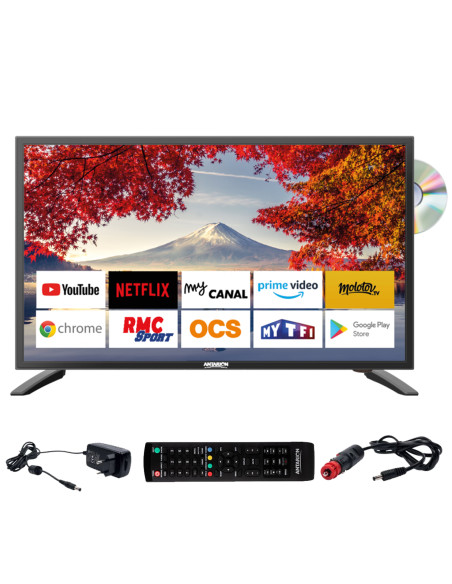 ANTARION TV LED 19" 48cm Smart Connect Android 9.0 12V/24V/220V Camping-car