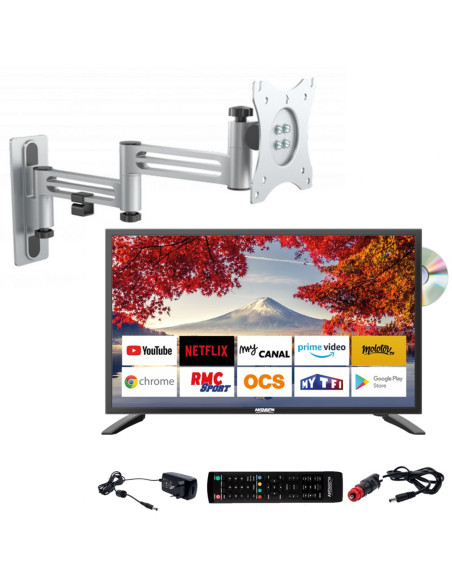 ANTARION TV LED 19" 48cm Smart Connect DVD Intégré + Support TV Double Bras