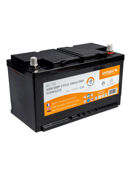 ANTARION Batterie AGM 105Ah 800 cycles monobloc compact Camping-Car 