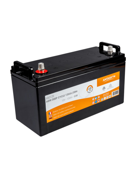 ANTARION Batterie AGM 125Ah 800 cycles monobloc Bornes Cuivre Camping-Car 