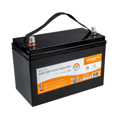 ANTARION Batterie AGM 105Ah 800 cycles monobloc Bornes Cuivre Camping-Car 