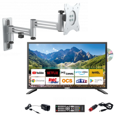 Pack ANTARION TV LED 22" 55cm Smart Connect Lecteur DVD + Support TV Double Bras