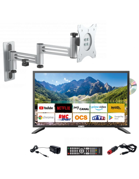 Pack ANTARION TV LED 22" 55cm Smart Connect Lecteur DVD + Support TV Double Bras