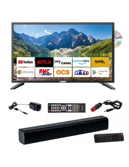 Pack ANTARION TV LED 22" 55cm Smart Connect Lecteur DVD + Barre de Son Compacte