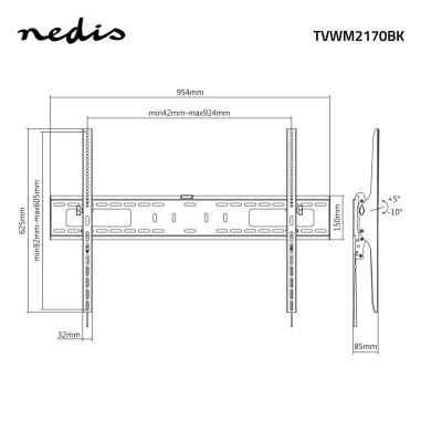 NEDIS Support TV Mural Inclinable pour TV60 - 100"Max. 75 kg 