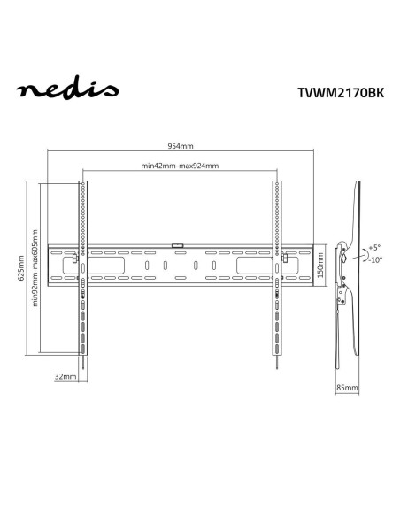 NEDIS Support TV Mural Inclinable pour TV60 - 100"Max. 75 kg 