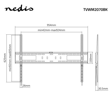 NEDIS Support TV mural Fixe pour téléviseur 60" à 100" Poids Max 75kg