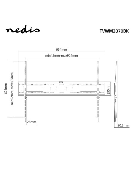 NEDIS Support TV mural Fixe pour téléviseur 60" à 100" Poids Max 75kg