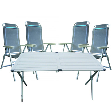 Pack ANTARION Table 140cm + 4 fauteuils pliables bleu