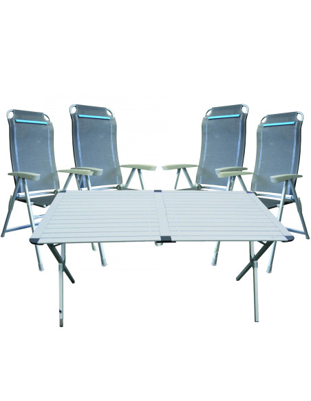 Pack ANTARION Table 140cm + 4 fauteuils pliables bleu