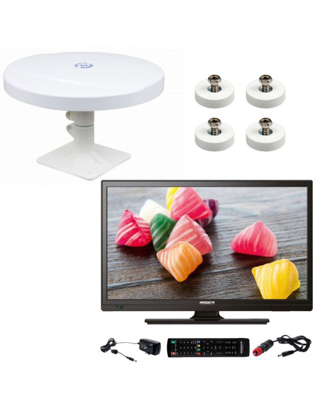 Pack ANTARION TV LED 19" 48cm Téléviseur HD 12V + Antenne TNT Omnidirectionnelle + Jeu de 4 aimants