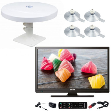 Pack ANTARION TV LED 19" 48cm Téléviseur HD 12V + Antenne TNT Omnidirectionnelle + Jeu de 4 ventouses