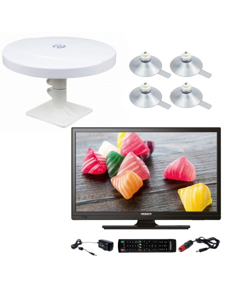 Pack ANTARION TV LED 19" 48cm Téléviseur HD 12V + Antenne TNT Omnidirectionnelle + Jeu de 4 ventouses
