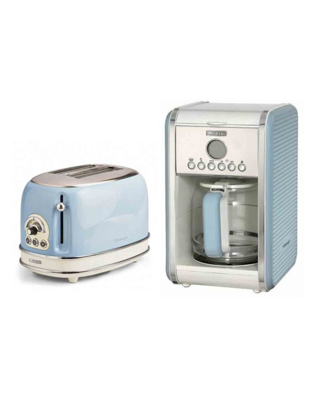 PACK ARIETE Cafetière Vintage Rétro + grille-pain acier bleu Vintage Rétro